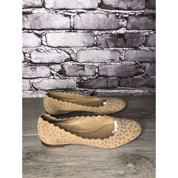 Chloe Beige Suede Leather Scalloped Studded Ballet Flats Women’s Sz 40EU/9.5M US - Picture 16 of 16